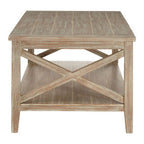 Natural Wash Wooden Coffee Table with Lower Shelf