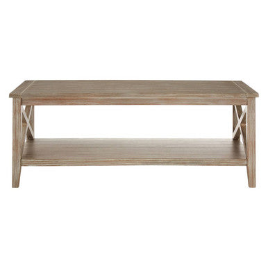 Natural Wash Wooden Coffee Table with Lower Shelf