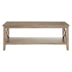 Natural Wash Wooden Coffee Table with Lower Shelf
