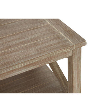 Natural Wash Wooden Coffee Table with Lower Shelf