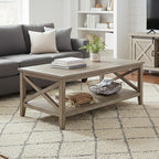 Natural Wash Wooden Coffee Table with Lower Shelf