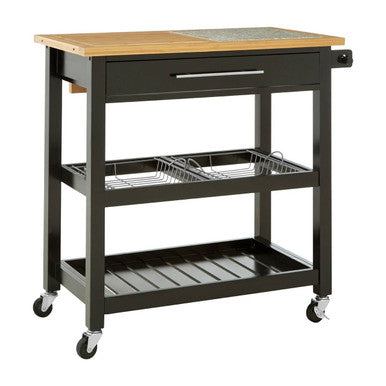 Black Kitchen Trolley with Granite Chopping Surface