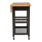 Black Kitchen Trolley with Granite Chopping Surface