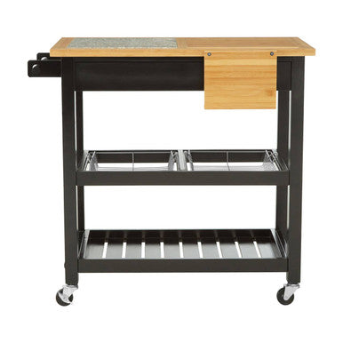Black Kitchen Trolley with Granite Chopping Surface