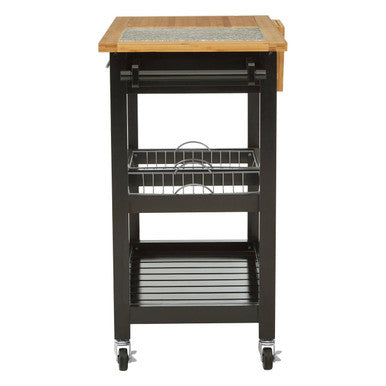 Black Kitchen Trolley with Granite Chopping Surface