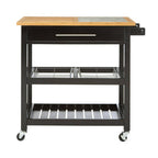 Black Kitchen Trolley with Granite Chopping Surface