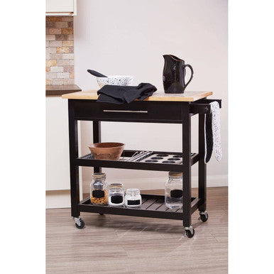 Black Kitchen Trolley with Granite Chopping Surface