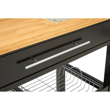 Black Kitchen Trolley with Granite Chopping Surface