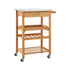 Natural Bamboo One Drawer Kitchen Trolley with Stainless Steel Worktop