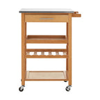 Natural Bamboo One Drawer Kitchen Trolley with Stainless Steel Worktop