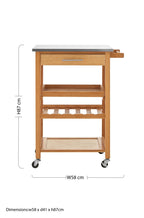 Natural Bamboo One Drawer Kitchen Trolley with Stainless Steel Worktop
