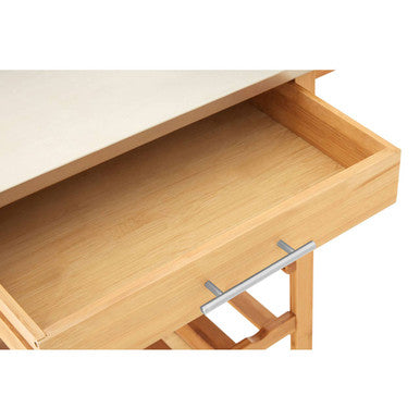Natural Bamboo One Drawer Kitchen Trolley with Stainless Steel Worktop
