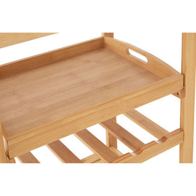 Natural Bamboo One Drawer Kitchen Trolley with Stainless Steel Worktop