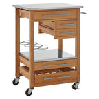Natural Bamboo 4 Drawer Kitchen Trolley
