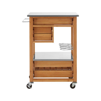 Natural Bamboo 4 Drawer Kitchen Trolley