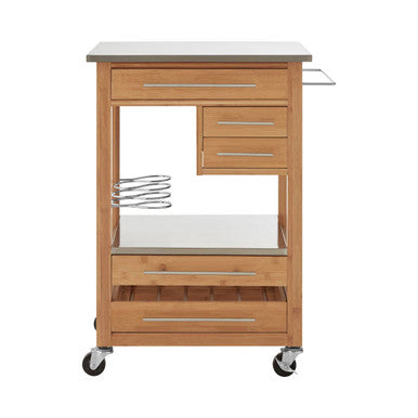 Natural Bamboo 4 Drawer Kitchen Trolley