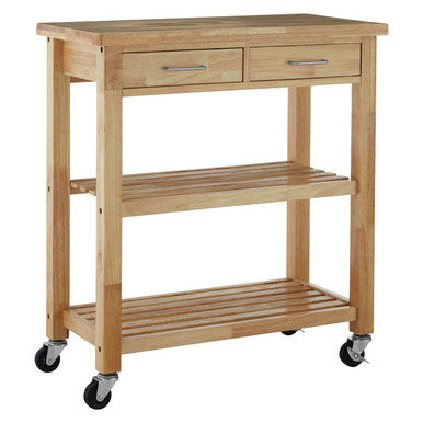 Natural Tropical Hevea Wood 2 Drawer Kitchen Trolley