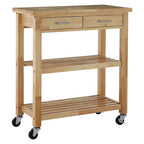 Natural Tropical Hevea Wood 2 Drawer Kitchen Trolley