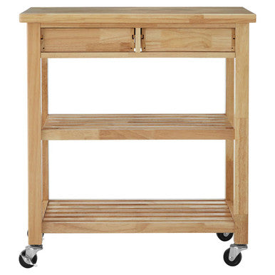Natural Tropical Hevea Wood 2 Drawer Kitchen Trolley