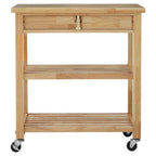 Natural Tropical Hevea Wood 2 Drawer Kitchen Trolley