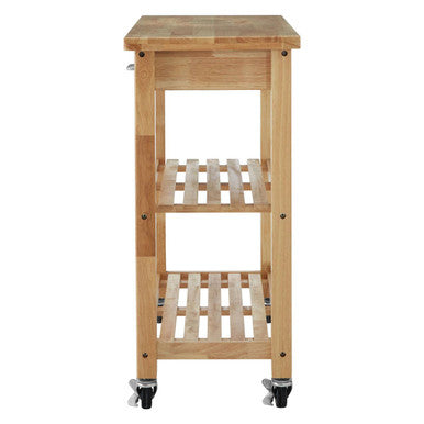 Natural Tropical Hevea Wood 2 Drawer Kitchen Trolley
