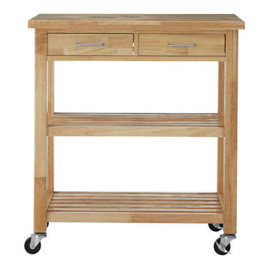 Natural Tropical Hevea Wood 2 Drawer Kitchen Trolley