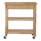 Natural Tropical Hevea Wood 2 Drawer Kitchen Trolley