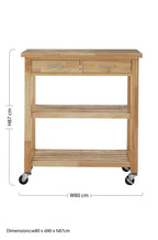 Natural Tropical Hevea Wood 2 Drawer Kitchen Trolley