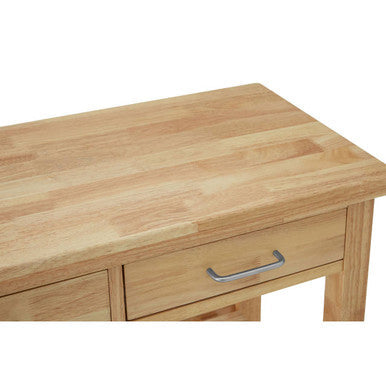 Natural Tropical Hevea Wood 2 Drawer Kitchen Trolley