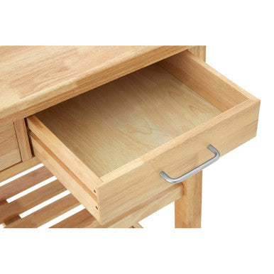 Natural Tropical Hevea Wood 2 Drawer Kitchen Trolley