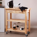 Natural Tropical Hevea Wood 2 Drawer Kitchen Trolley