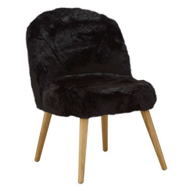 Black Faux Fur Chair with Wooden Legs