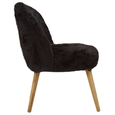 Black Faux Fur Chair with Wooden Legs