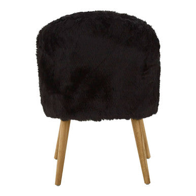 Black Faux Fur Chair with Wooden Legs
