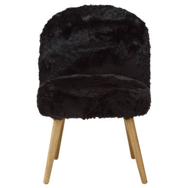 Black Faux Fur Chair with Wooden Legs