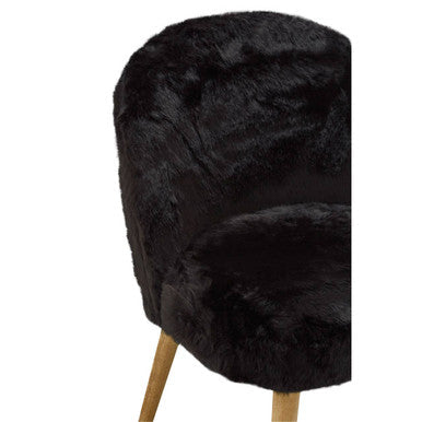 Black Faux Fur Chair with Wooden Legs