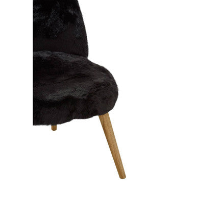 Black Faux Fur Chair with Wooden Legs