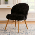 Black Faux Fur Chair with Wooden Legs