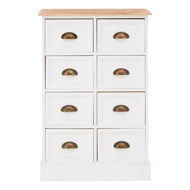 White and Natural Wooden 8 Drawer Chest