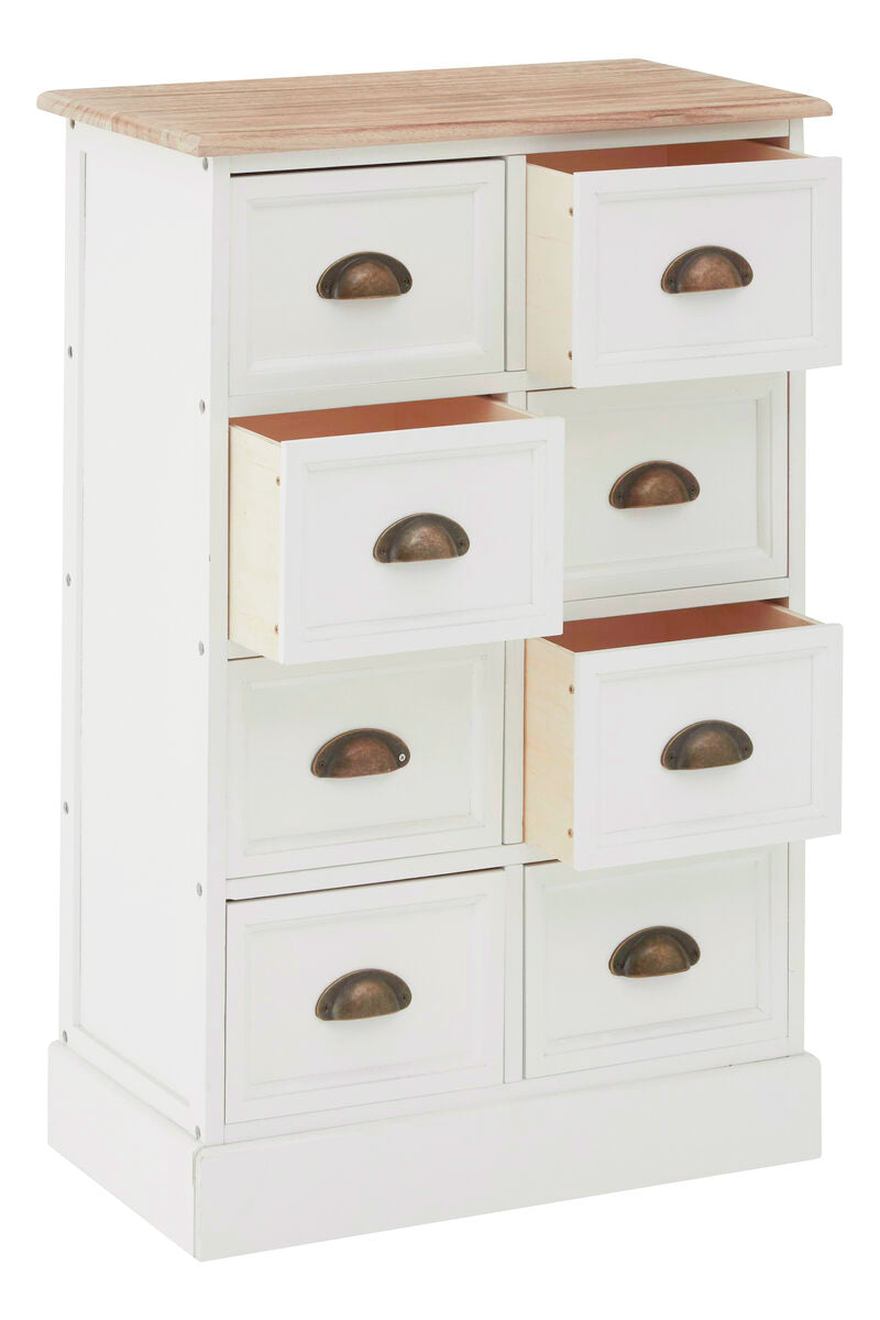 White and Natural Wooden 8 Drawer Chest