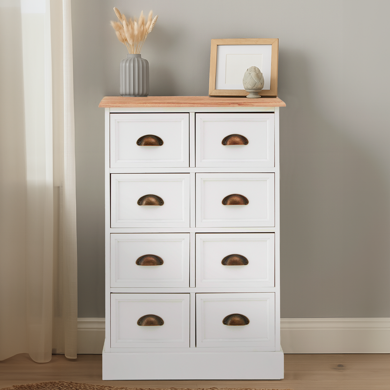 White and Natural Wooden 8 Drawer Chest