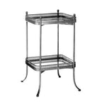 Antique Silver Finish Mirrored Tray Table with 2 Removable Trays and Lattice Detail Iron Frame