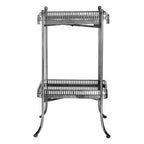 Antique Silver Finish Mirrored Tray Table with 2 Removable Trays and Lattice Detail Iron Frame