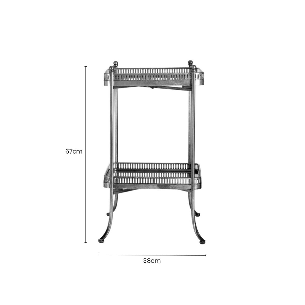 Antique Silver Finish Mirrored Tray Table with 2 Removable Trays and Lattice Detail Iron Frame
