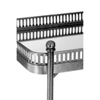 Antique Silver Finish Mirrored Tray Table with 2 Removable Trays and Lattice Detail Iron Frame