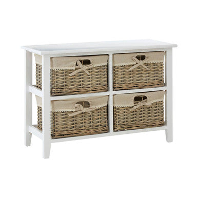 White Wooden Storage Unit with 4 Willow Drawers