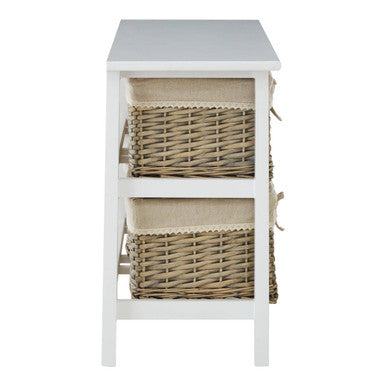 White Wooden Storage Unit with 4 Willow Drawers
