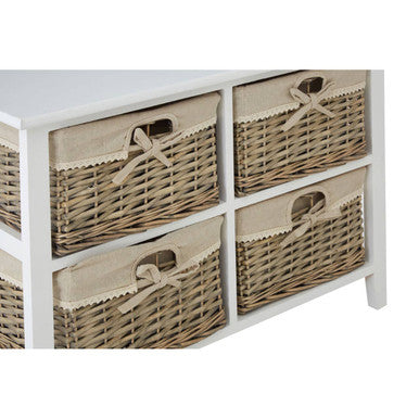 White Wooden Storage Unit with 4 Willow Drawers