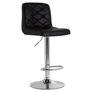 Diamond Stitched Black Faux Leather Bar Chair