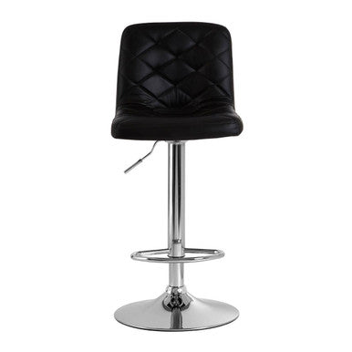 Diamond Stitched Black Faux Leather Bar Chair